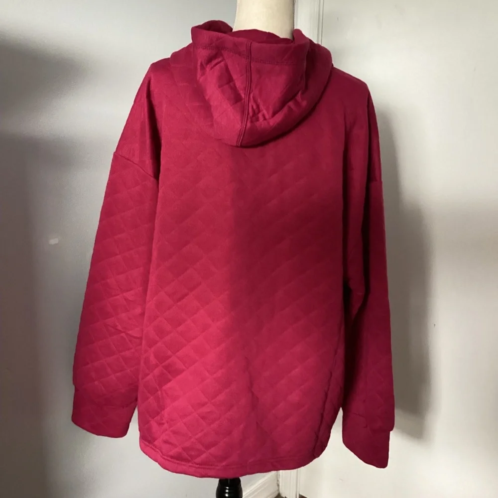 JONES NEW YORK SPORT WOMAN 2X FLEECE HOODIE SWEATSHIRT QUILTED RASPBERRY - Picture 3 of 5